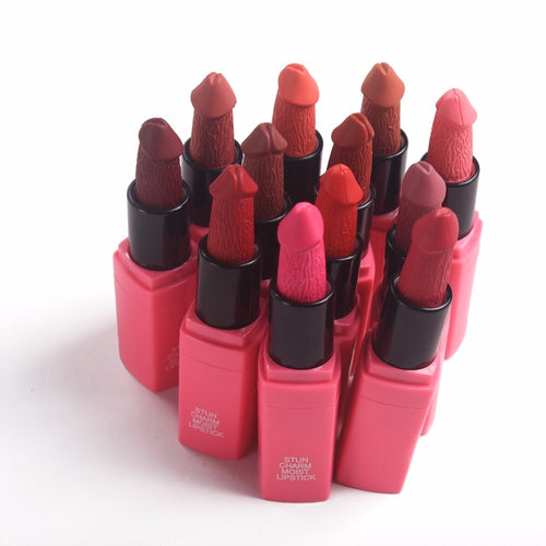 12 Colors Penis Shape Mushroom Long Lasting Moisture Cosmetic Lipstick Lips Makeup Waterproof Lipstick