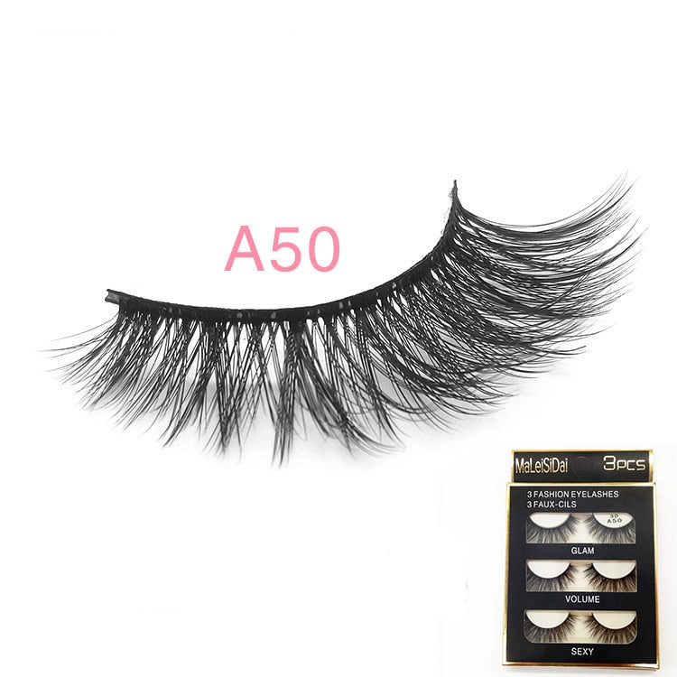 3 Pairs 3D Long False Eyelashes Makeup Natural Fake Thick Black Eye Lashes natural faux mink lashes eyelashes natural