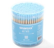 200pcs/Lot Bamboo Handle Stick Cotton Swabs Candy Color Thread Dual-head Cotton Swabs Stick Makeup Tools Personal Hygiene Care